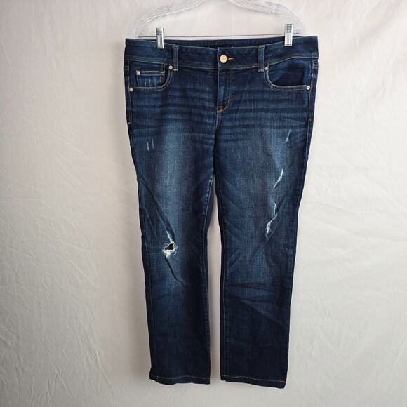 American Eagle Slim Boot Stretch Jeans Women's 16 Long*** Distressed Blue Dark - Picture 1 of 16